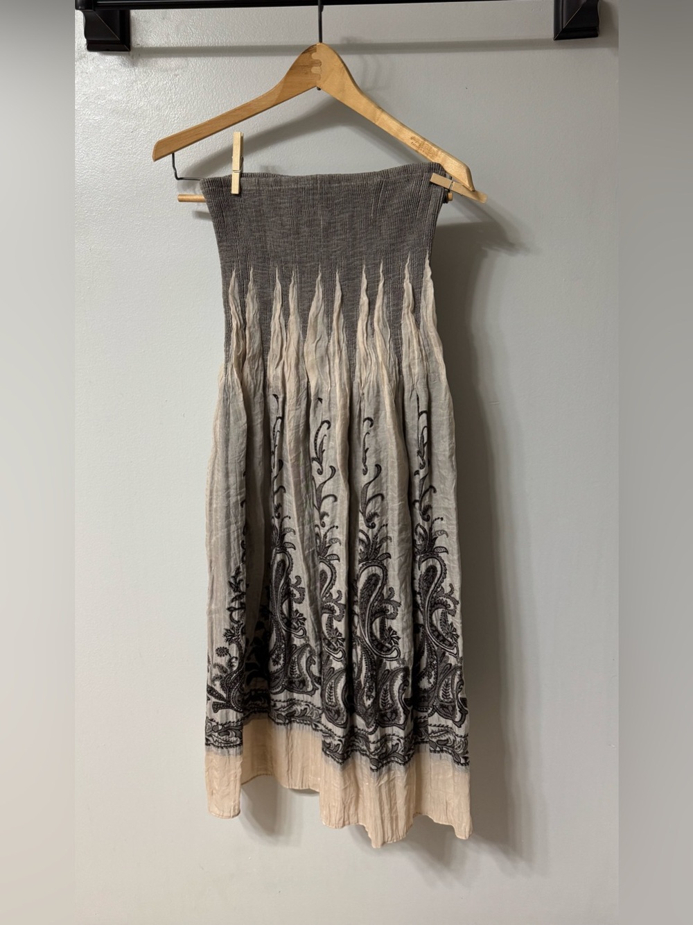 Boho Neutral Ombre Strapless Dress or skirt Embroidered Paisley ONE SIZE